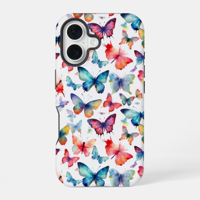 Watercolor Butterfly Pattern iPhone 16 Case (Back)
