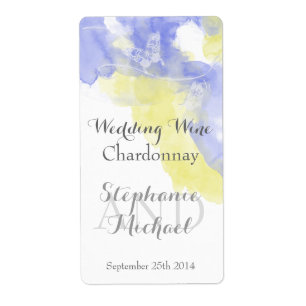 Watercolor Butterfly Periwinkle Wedding Wine Label