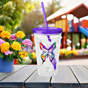 Watercolor butterfly personalised acrylic tumbler