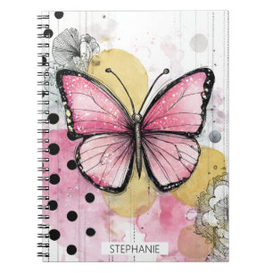 Watercolor Butterfly Pink Boho Nature Art Notebook