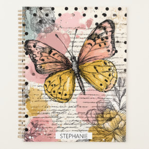 Watercolor Butterfly Pink Gold Boho Nature Art (3) Planner