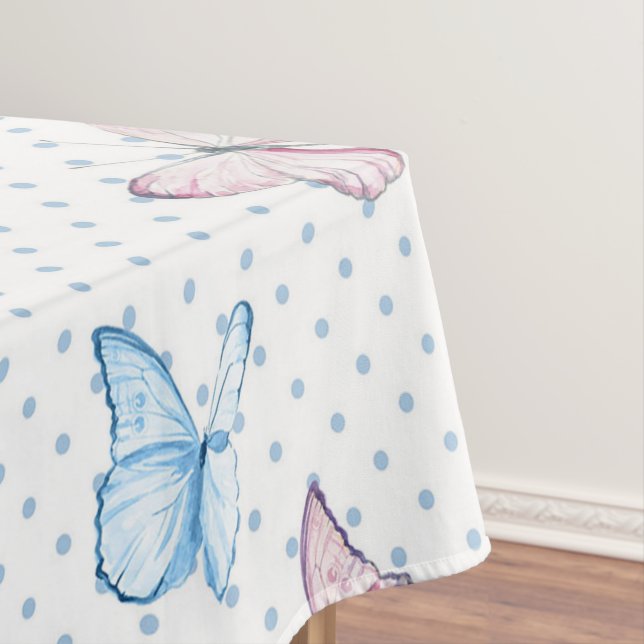 watercolor butterfly polka dot pattern tablecloth (In Situ)