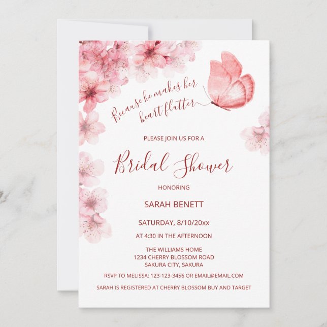 Watercolor Butterfly | QR Code Bridal Shower Invitation (Front)