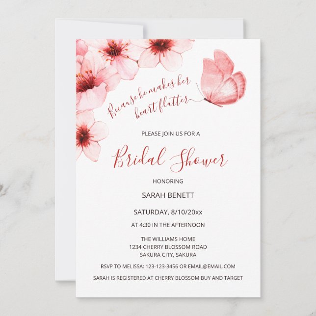  Watercolor Butterfly | QR Code Bridal Shower Invitation (Front)