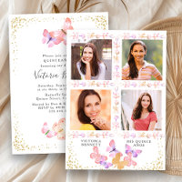 Watercolor Butterfly Quinceanera with 4 Photo
