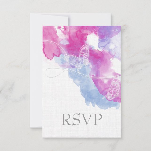 Watercolor Butterfly Raspberry Bliss RSVP (Front)