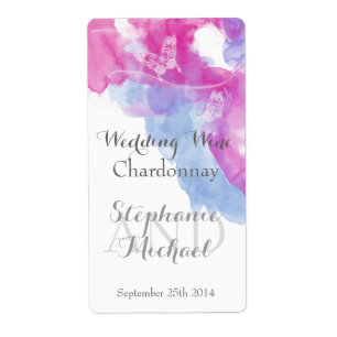 Watercolor Butterfly Raspberry  Wedding Wine Label