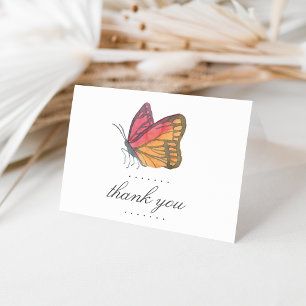 Watercolor Butterfly Red Thank You Card