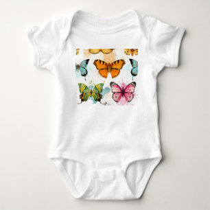Watercolor Butterfly Seamless Delicate Pattern Baby Bodysuit