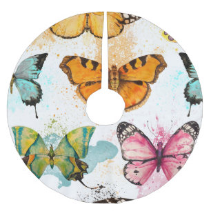 Watercolor Butterfly Seamless Delicate Pattern Brushed Polyester Tree Skirt