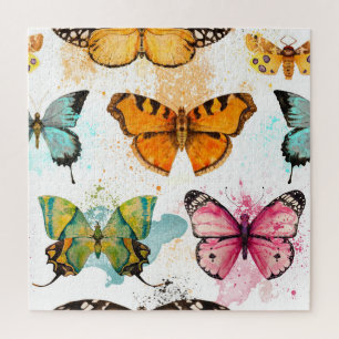 Watercolor Butterfly Seamless Delicate Pattern Jigsaw Puzzle