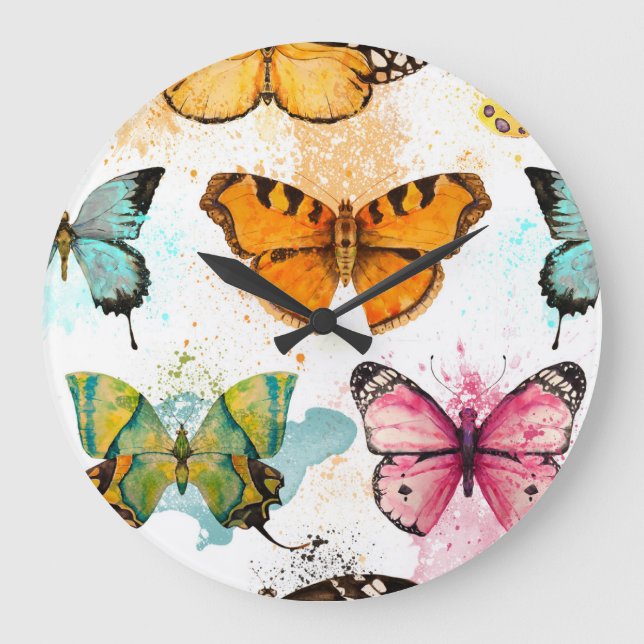 Watercolor Butterfly Seamless Delicate Pattern Large Clock (Front)