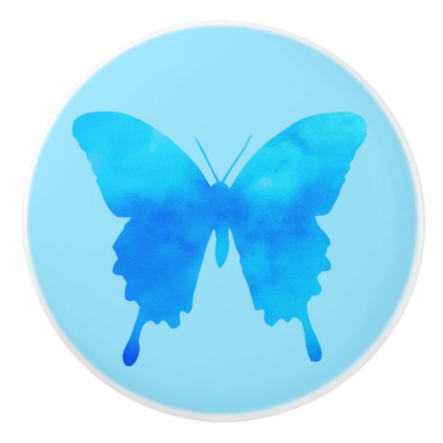 Watercolor Butterfly - Shades of Sky Blue Ceramic Knob (Front)
