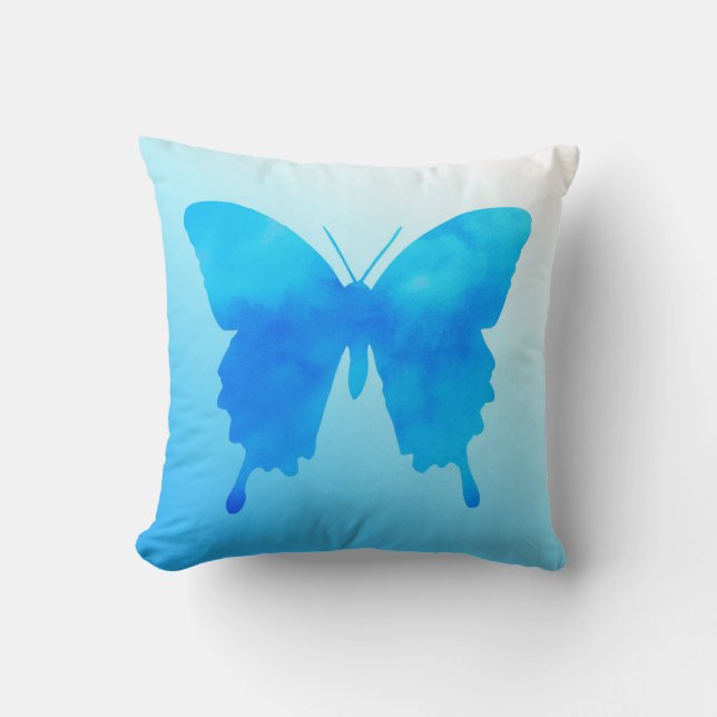 Watercolor Butterfly - Shades of Sky Blue Cushion (Front)