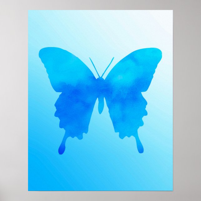 Watercolor Butterfly - Shades of Sky Blue Poster (Front)