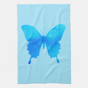 Watercolor Butterfly - Shades of Sky Blue Tea Towel