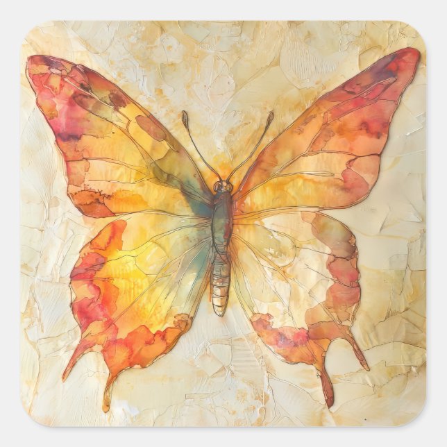 Watercolor Butterfly  Square Sticker (Front)