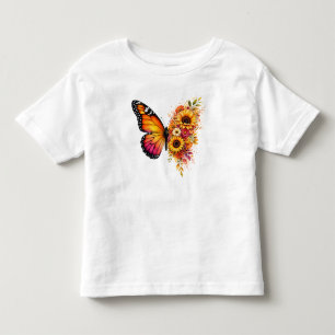 Watercolor Butterfly Sunflower PNG Floral Design Toddler T-Shirt