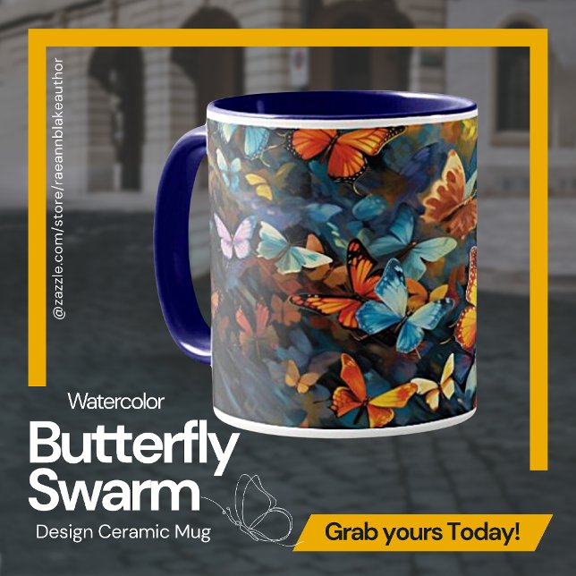 Watercolor Butterfly Swarm Design Ceramic Mug (Creator Uploaded)