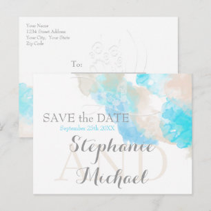 Watercolor Butterfly Teal Ivory Taupe SavetheDate Announcement Postcard