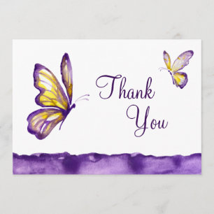 Watercolor Butterfly Thank You Cards Purple Yellow