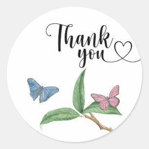 Watercolor Butterfly thank you  Classic Round Sticker