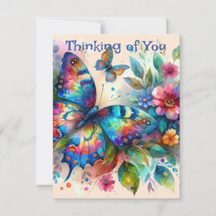 Watercolor Butterfly Thinking of You Greeting Card