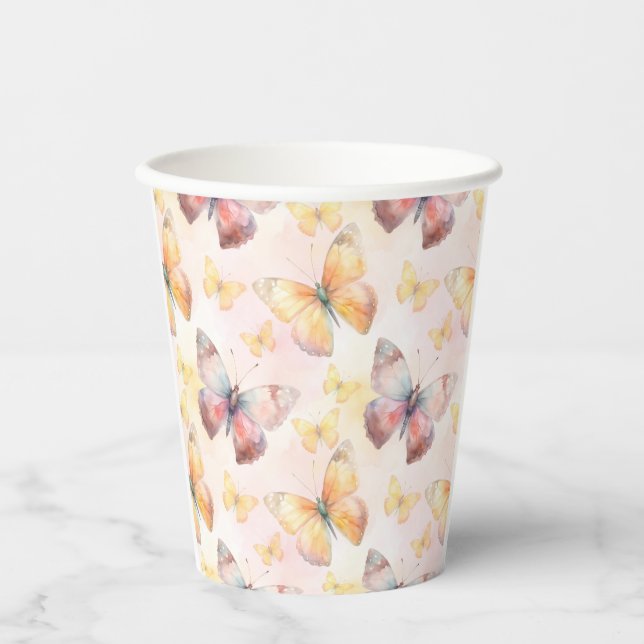 Watercolor Butterfly Whimsy Paper Cups (Front)