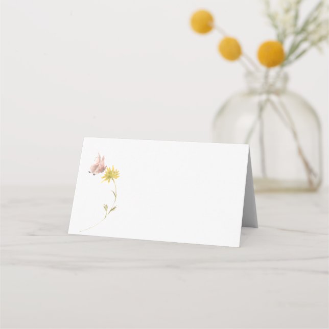 Watercolor Butterfly Wildflower Garden Floral Place Card (Front)