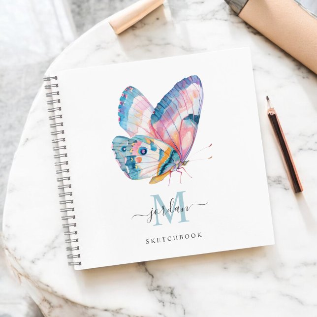 Watercolor Butterfly with Monogram Sketchbook Notebook (Personalize with your name and monogram initial.)