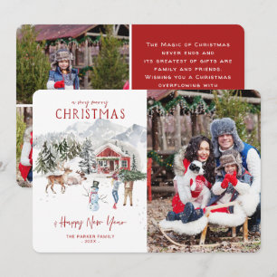 Watercolor Cabin   Christmas Holiday Photo Card