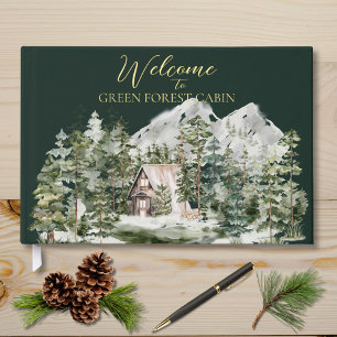Watercolor Cabin in The Green Forest Foil Guest Book