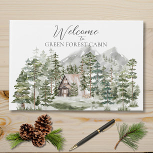 Watercolor Cabin in The Green Pine Forest Woodland Guest Book