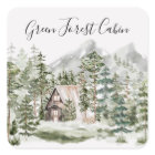 Watercolor Cabin in The Green Pine Forest Woodland