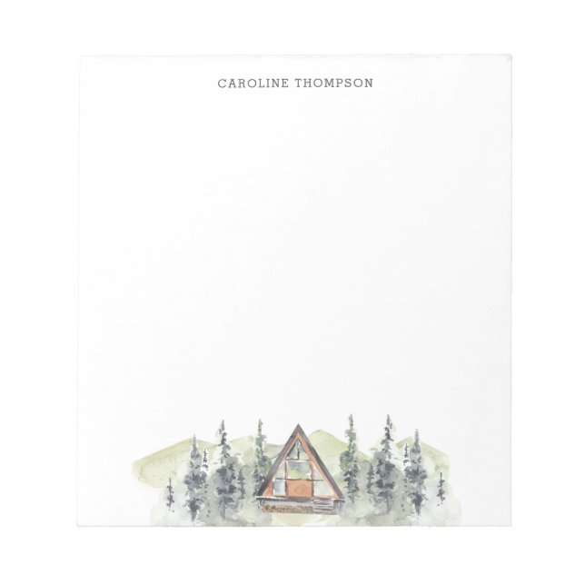 Watercolor Cabin Personalised Notepad (Front)