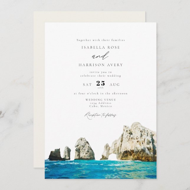 Watercolor Cabo Mexico Skyline Wedding Invitation (Front/Back)