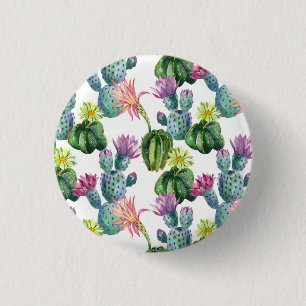 Watercolor Cacti Art Pattern 3 Cm Round Badge