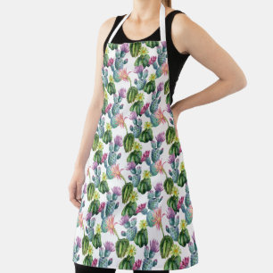 Watercolor Cacti Art Pattern Apron
