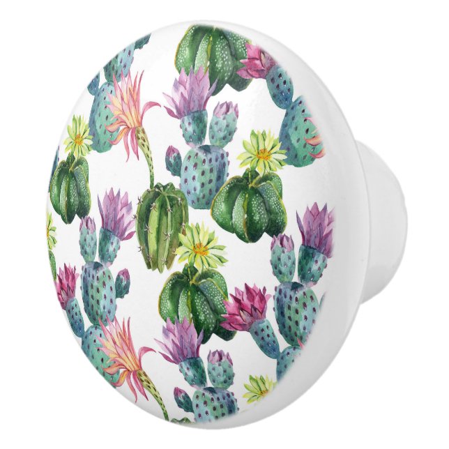 Watercolor Cacti Art Pattern Ceramic Knob (Right)
