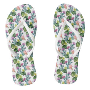 Watercolor Cacti Art Pattern Jandals