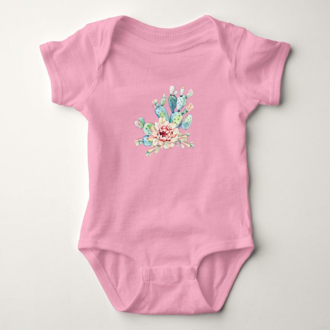 Watercolor Cacti Bloom Baby Bodysuit (Front)