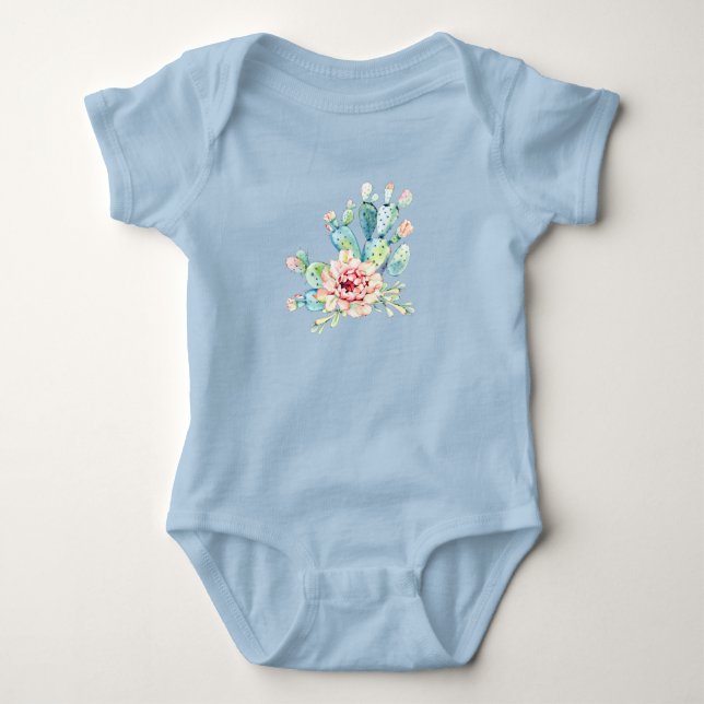 Watercolor Cacti Bloom Baby Bodysuit (Front)