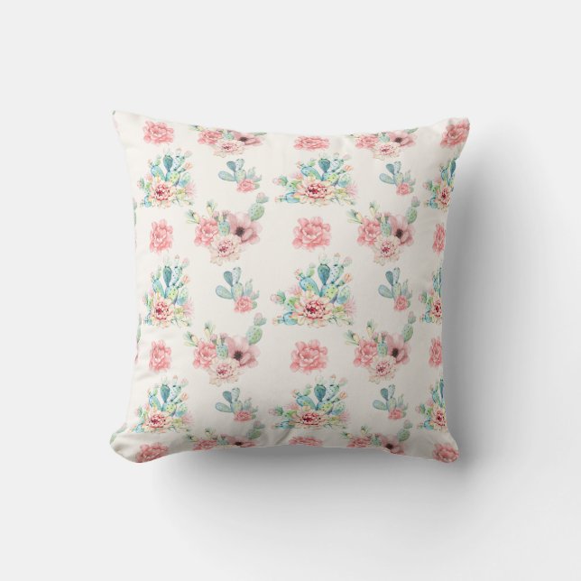 Watercolor Cacti Bloom Cushion 16×16 (Front)