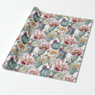 Watercolor Cacti Blooming Succulents Wrapping Paper