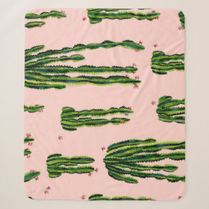 Watercolor Cacti: Blossoming Seamless Pattern Sherpa Blanket