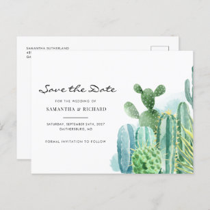 Watercolor Cacti Botanical Wedding Save the Date Announcement Postcard