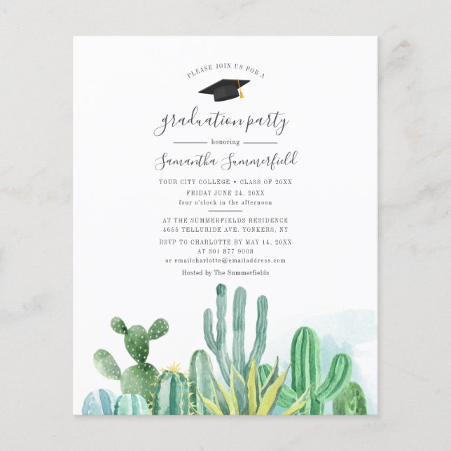 Watercolor Cacti Graduation 2025 Party Invitation (Front)