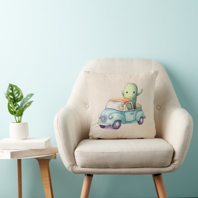 Watercolor Cacti In Retro Truck Cushion (Chair)