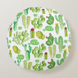 Watercolor Cacti Round Cushion