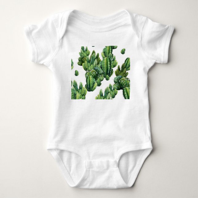 Watercolor Cacti Seamless Illustration Pattern Baby Bodysuit (Front)